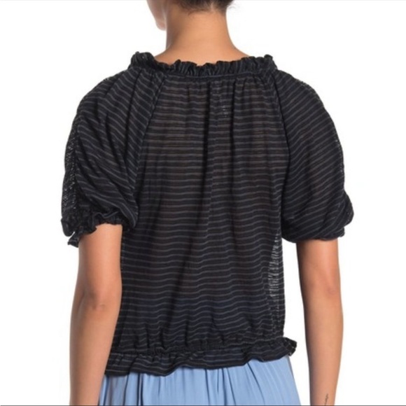NWT Free People Dorothy Black Striped Tie Blouse Top Size XS Boho - Picture 3 of 15